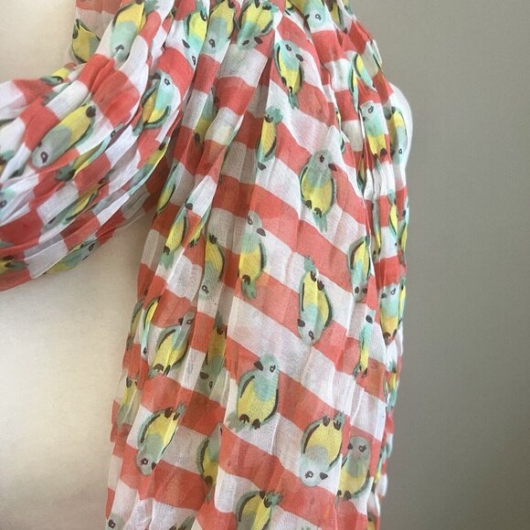 Loft Parakeet Bird Scarf Wrap Coral Stripe 40x70 New NWT - Picture 3 of 6